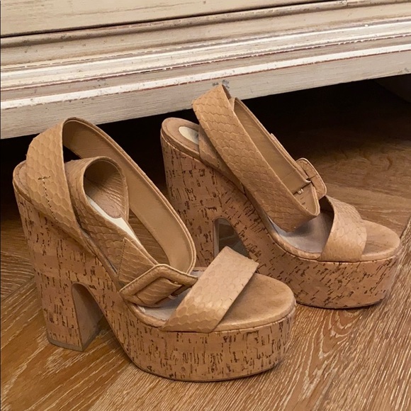 Brian Atwood Snakeskin & Cork Platform Sandals - Picture 3 of 5